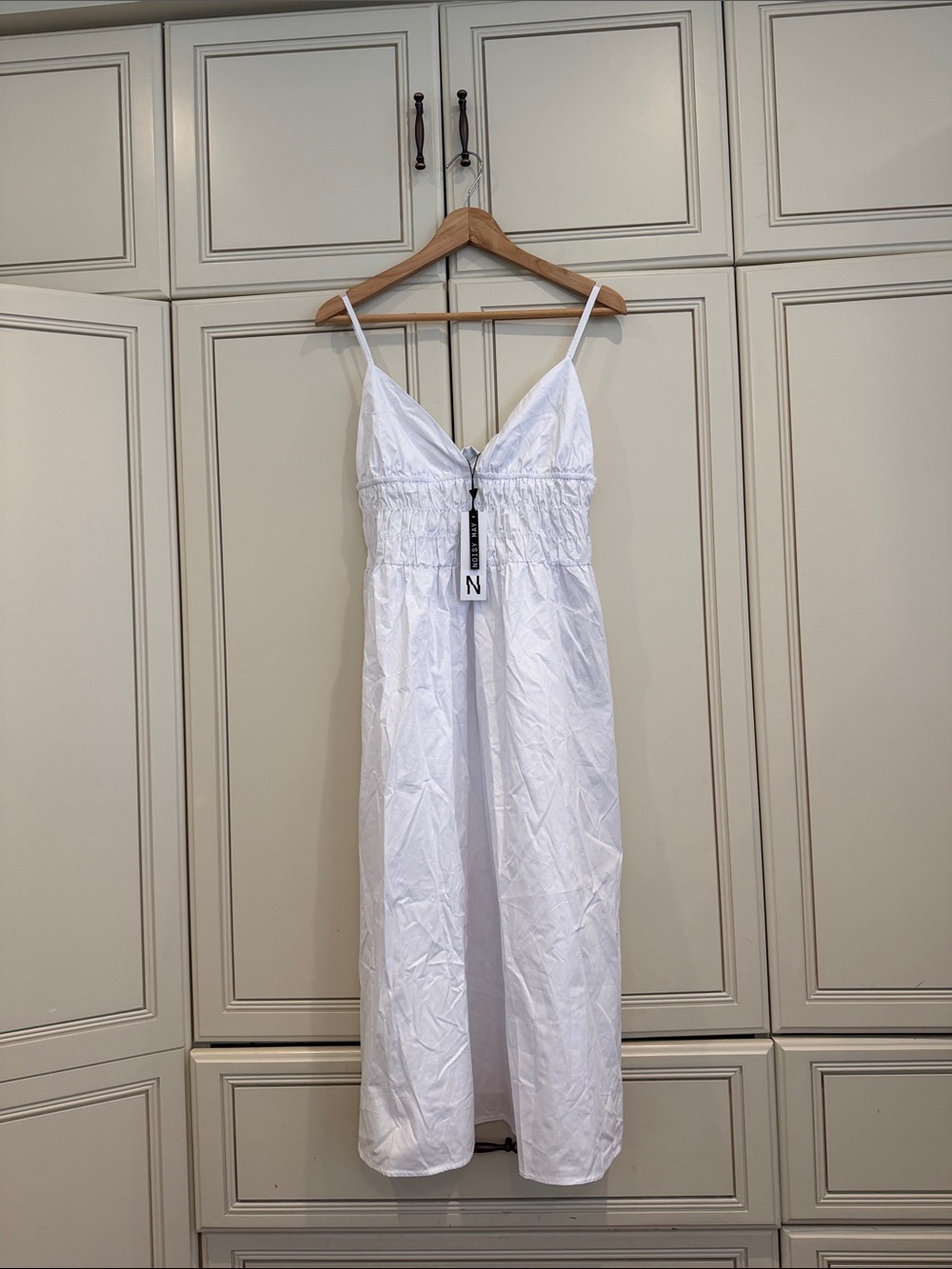 Noisy May White V-Neck Midi Slip Dress with Adjustable Straps